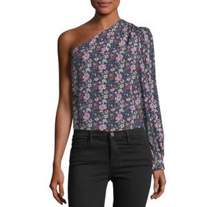 FRAME One-Shoulder Floral-Print Top